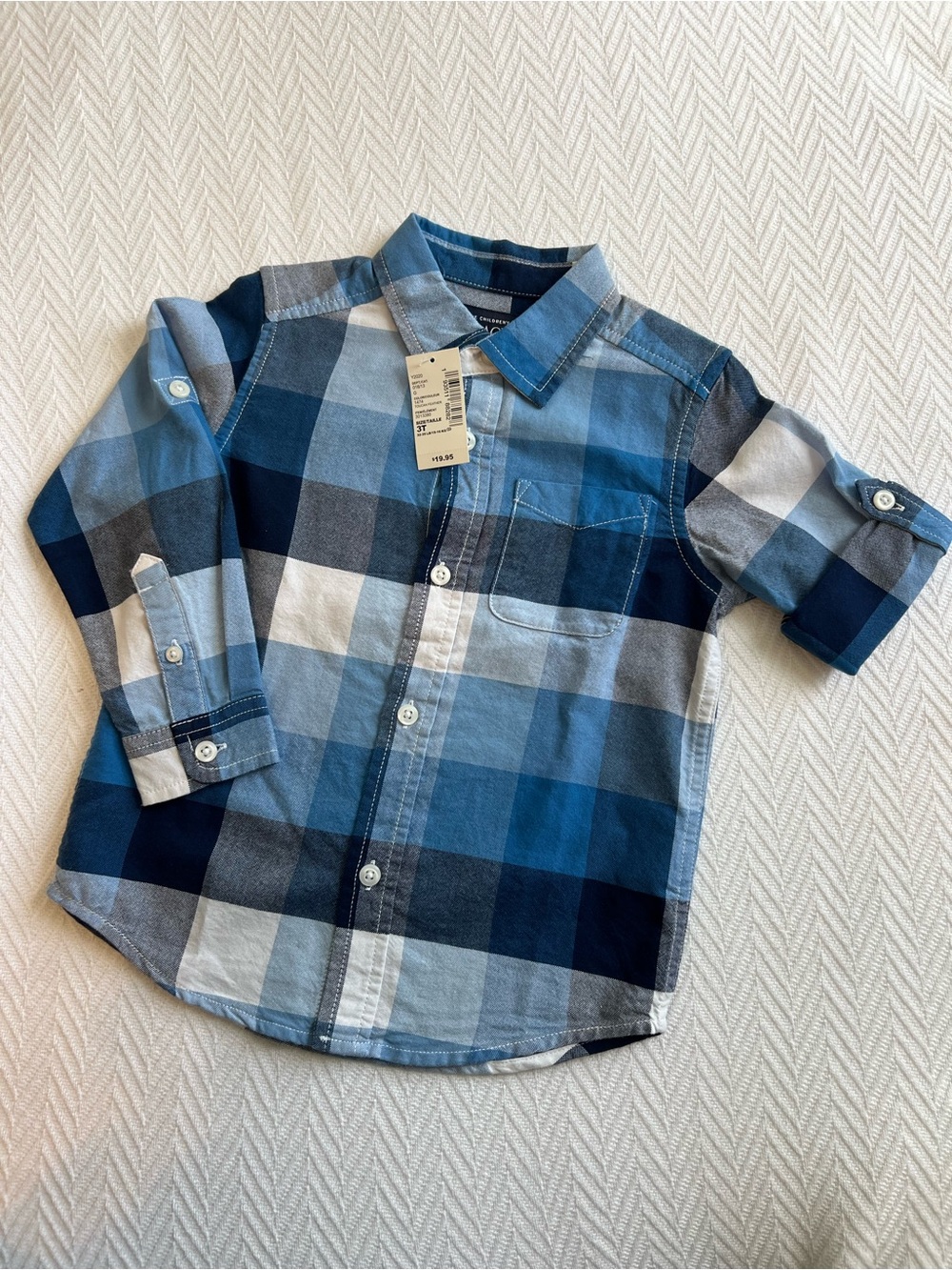 The Children's Place 100% Cotton Blue Plaid Button-Down Shirt 3T NWT